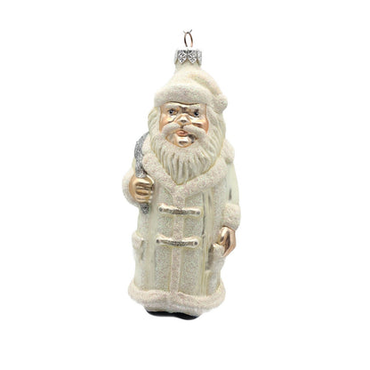 Patricia Breen Striped Santa Pearl Silver Bag Glittered Christmas Ornament 95500