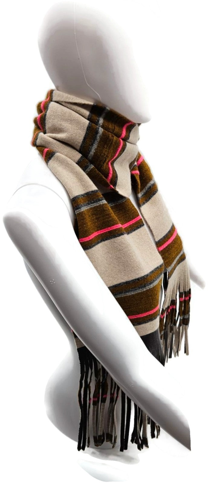 Chanel 14A Paris Dallas Cashmere Scarf Wrap Stole Striped Pink Fringe Italy NWT5