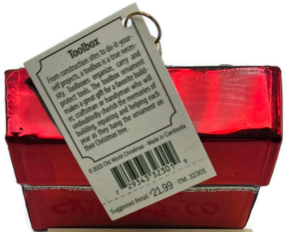 Old World Christmas Tool Box Hammer Red Glitter Glass OWC Holiday Tree Ornament7