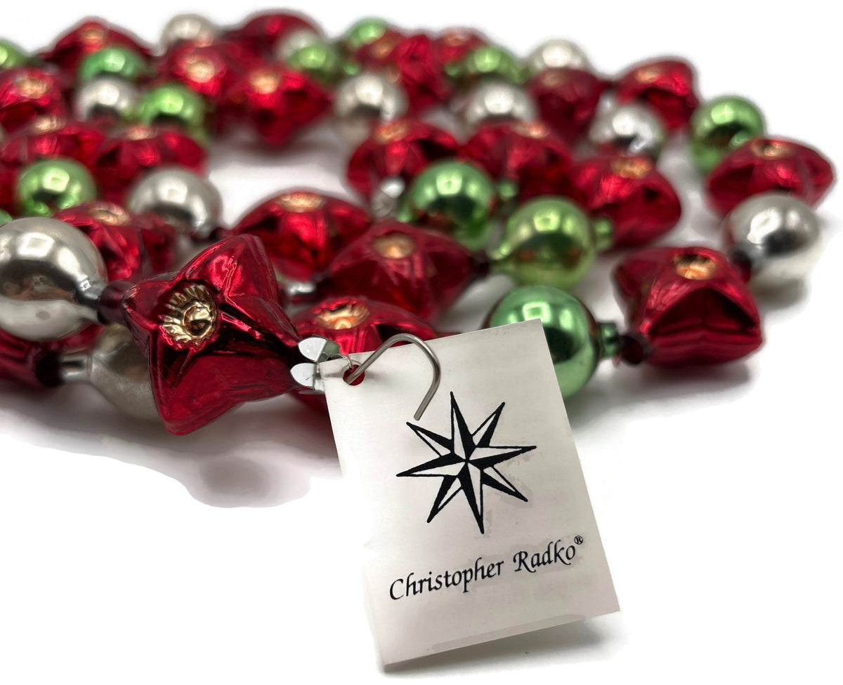 Christopher Radko 72" Red Star Reflector Glass Garland Green Silver Vintage8