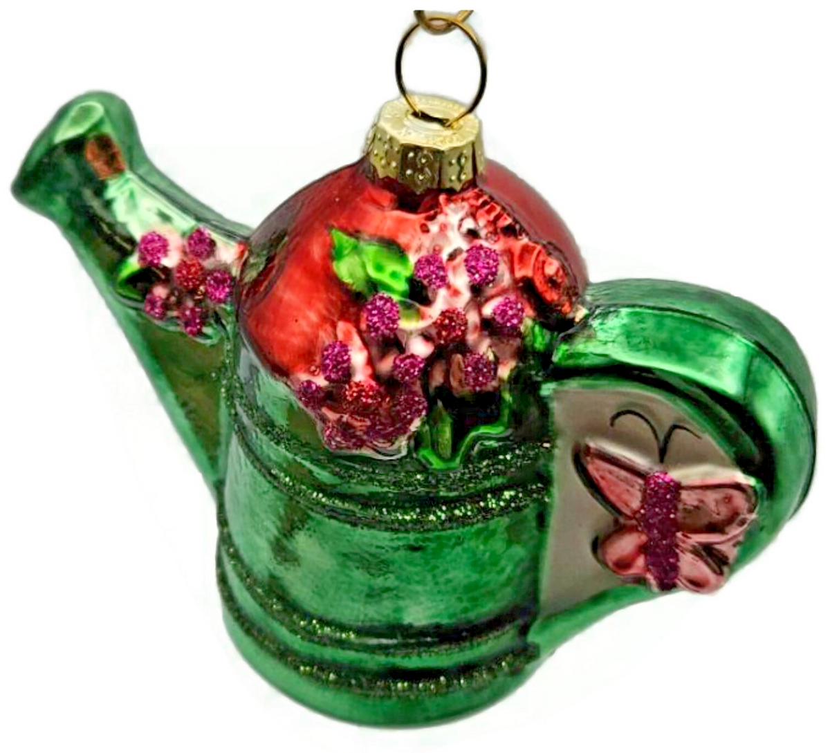 Gisela Graham Green Watering Can Floral Butterfly Striped Christmas Ornament9