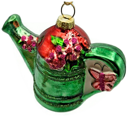 Gisela Graham Green Watering Can Floral Butterfly Striped Christmas Ornament9