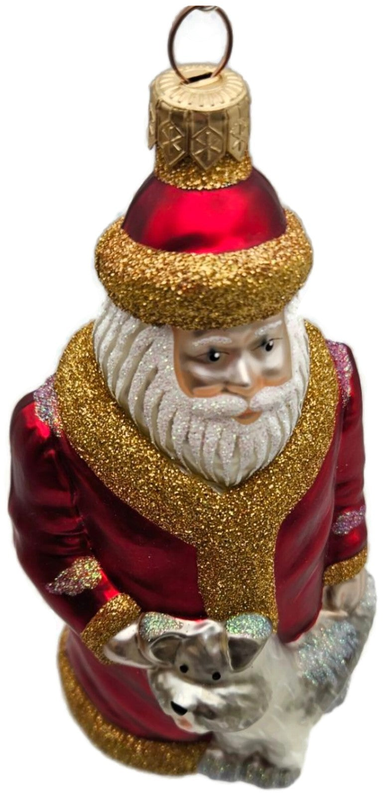 Patricia Breen Just What I Wanted Santa Dog Red Glass Christmas Ornament 98258