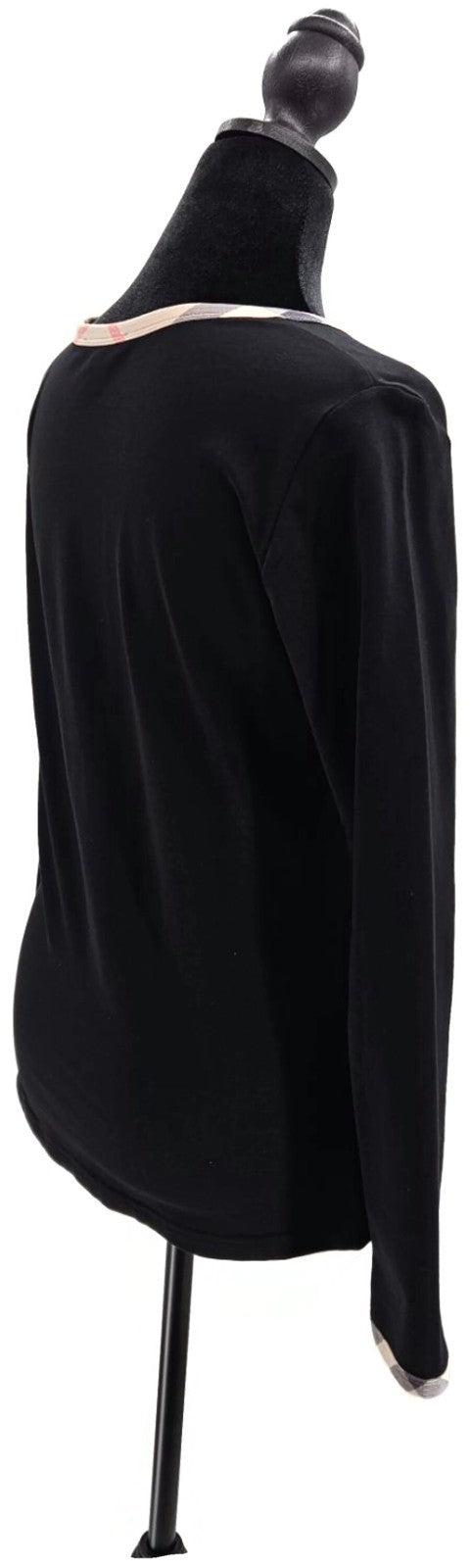 Burberry London Black Check Trim Cotton Long Sleeve Top Women's Medium5