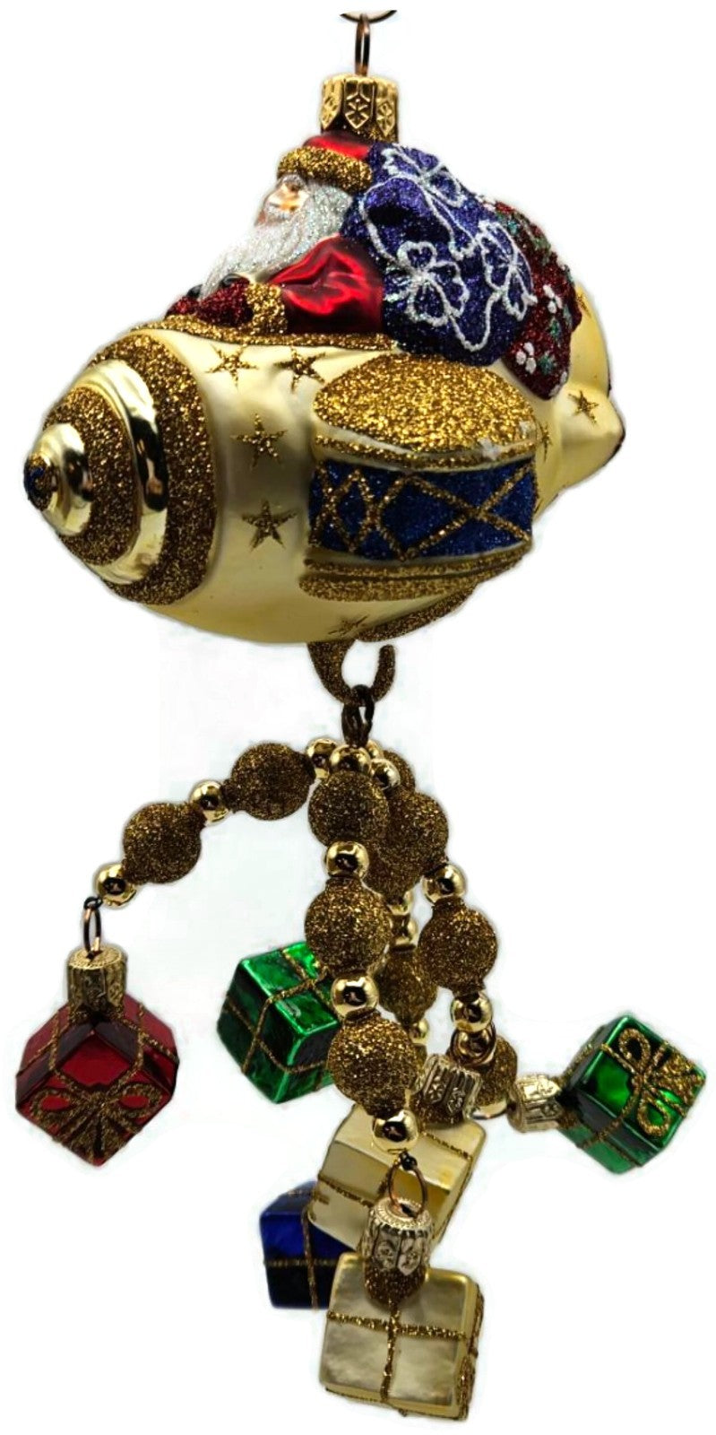 Patricia Breen Santa du Ciel Plane Gifts Gold 2 Part Christmas Ornament 2100NM9