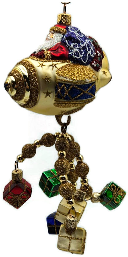 Patricia Breen Santa du Ciel Plane Gifts Gold 2 Part Christmas Ornament 2100NM9