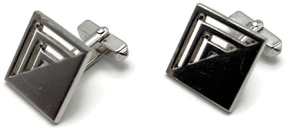 Swank Signed Men's Cuff Links Set Silver Tone Square Modernist Geometric Cutout3