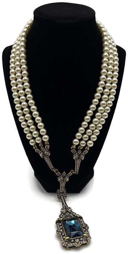 Heidi Daus Green With Envy Montana Blue Crystal 4 Strand Pearl-Look Necklace0