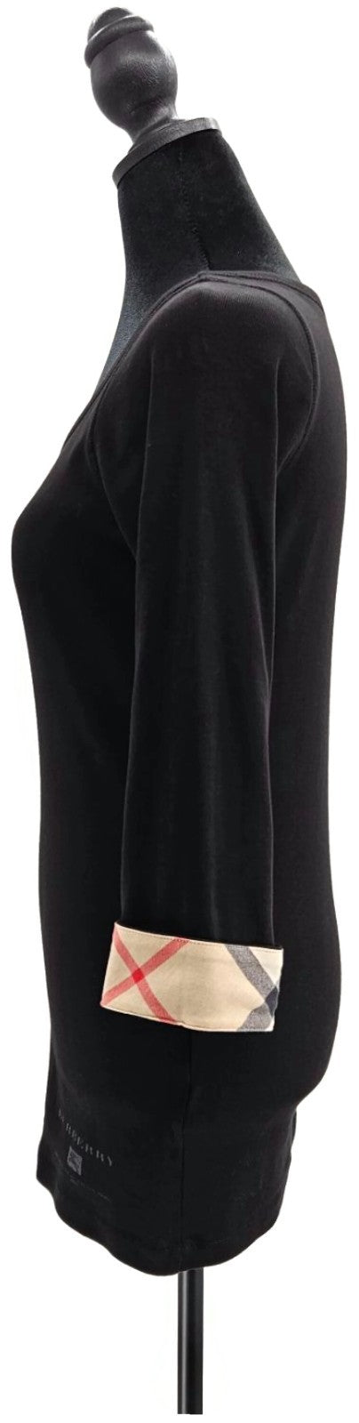 Burberry Brit Nova Check Cuffs Scoop Neck Top Black 3/4 Sleeve Women Size Medium2