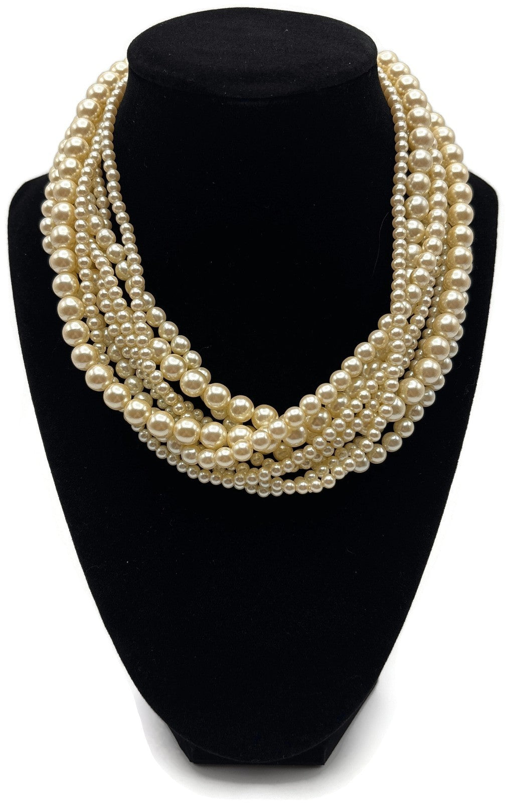 8 Strand Graduated Pearl Style Statement Collar Necklace Gold Tone Clasp0