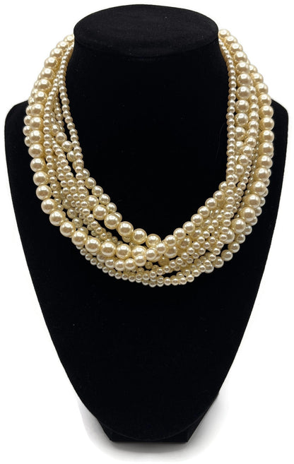 8 Strand Graduated Pearl Style Statement Collar Necklace Gold Tone Clasp0