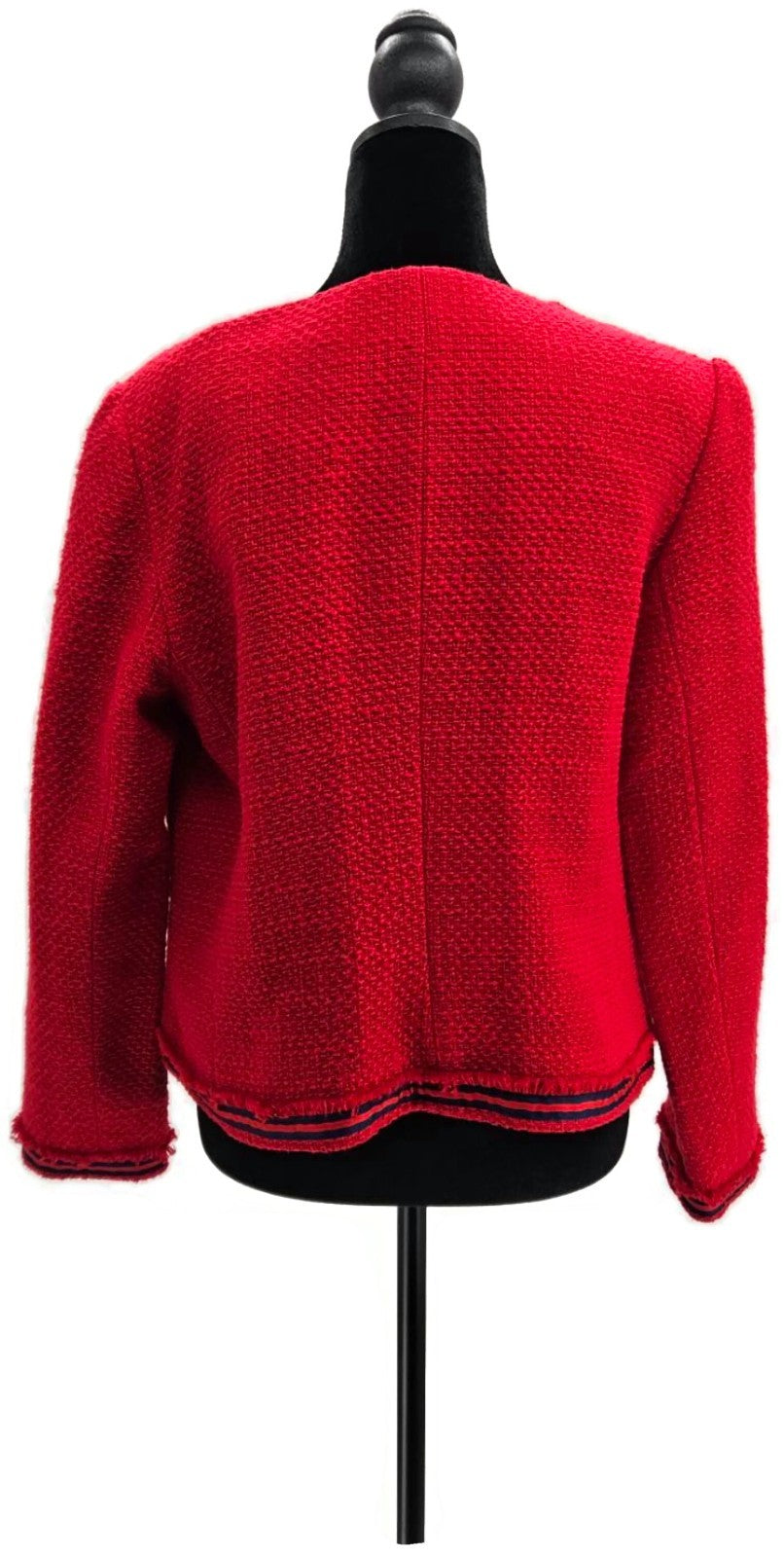 Talbots Women's Red Cotton Tweed Jacket Black Trim Patch Pockets Size 6 NWT3