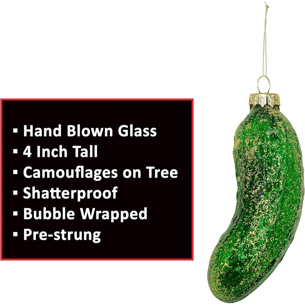 4E’s Novelty Sparkly Green Dill Pickle 4” Blown Glass Christmas Tree Ornament1