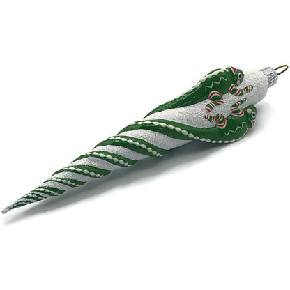 Patricia Breen Chameleon Icicle Green Stripe Glass Christmas Tree Ornament 28118