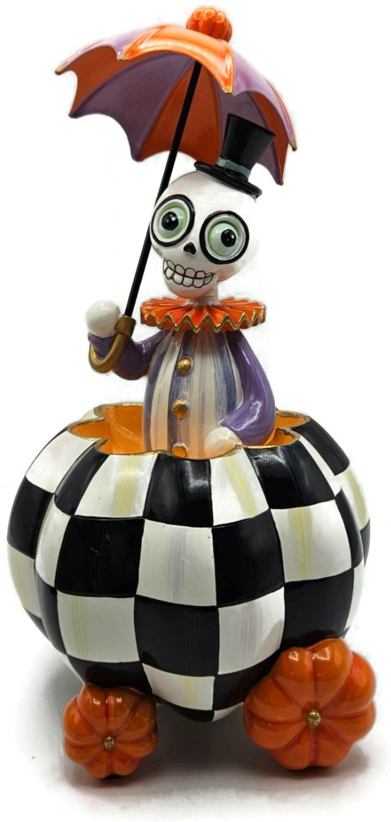 MacKenzie Childs Courtly Check Skeleton Pumpkin Carriage Halloween Figurine0