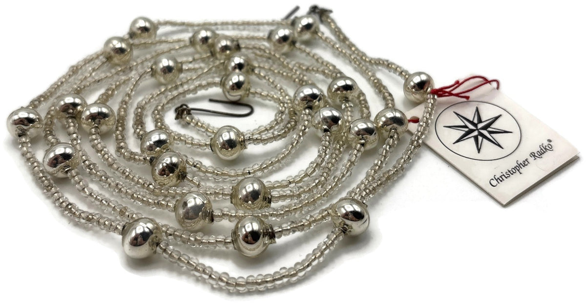 Christopher Radko Vintage Silver Mercury Glass Beaded Christmas Garland 70" Tag1