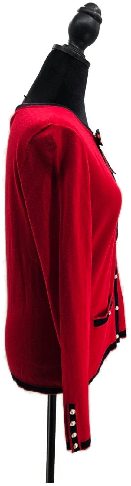 Talbots Women's Red Navy Bow Pearl Button Cashmere Blend Cardigan Sweater S NWT6