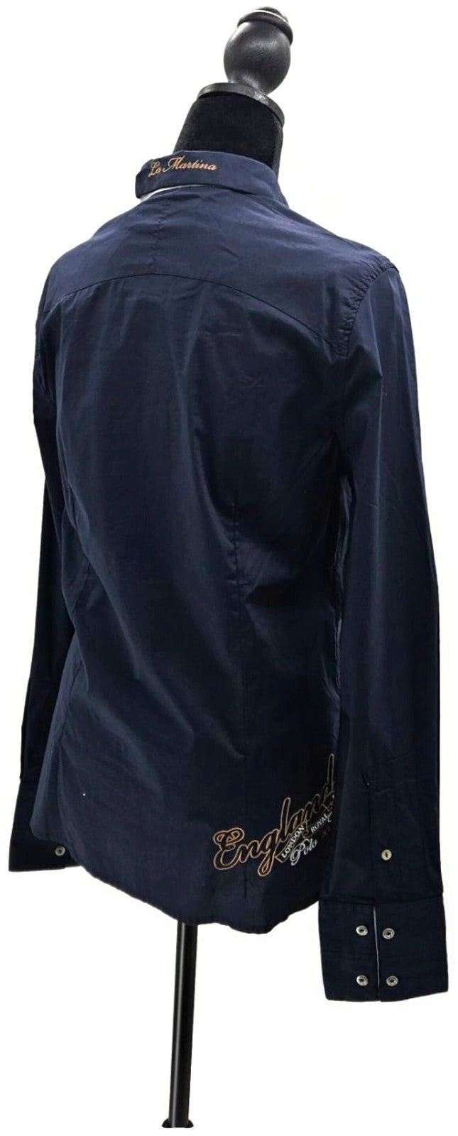 La Martina Copa England Exhibition Navy Embroidered Shirt Women's Size 4 NWT5
