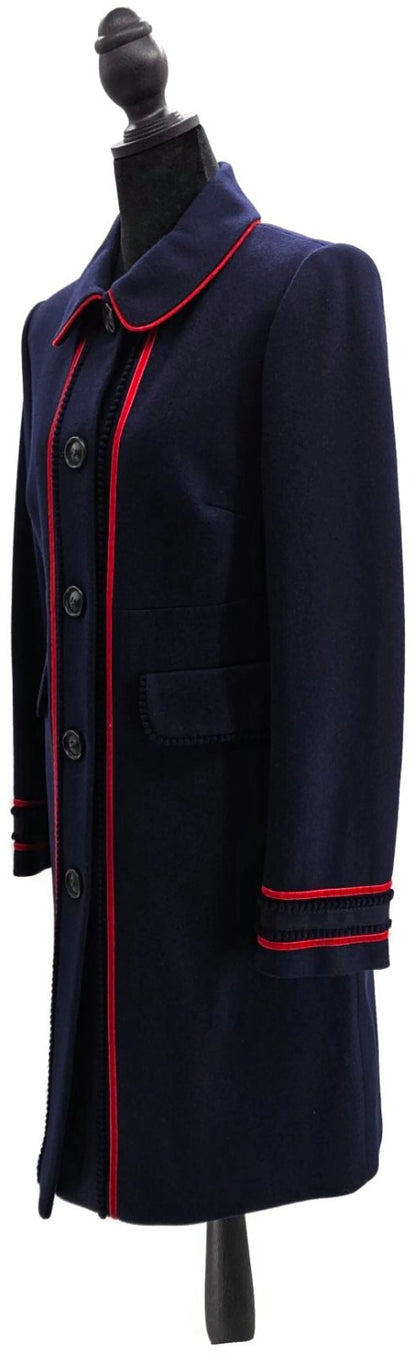 Boden Edith Trim Detail Coat Lined Navy Blue Woolblend Long Sleeve Womens Size 61