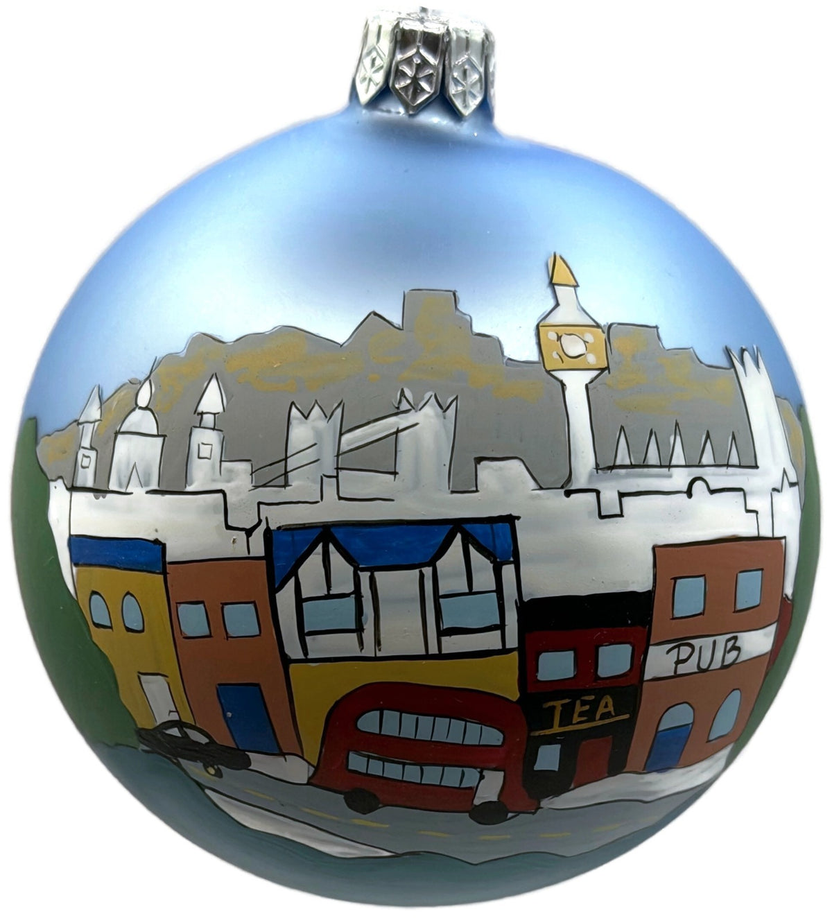 England Castle Horse Carriage Blue Hand Painted Glass Christmas Ornament1
