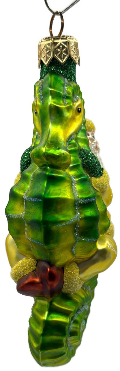Patricia Breen Hi Ho Santa Yellow Green Seahorse Glass Christmas Ornament 99144