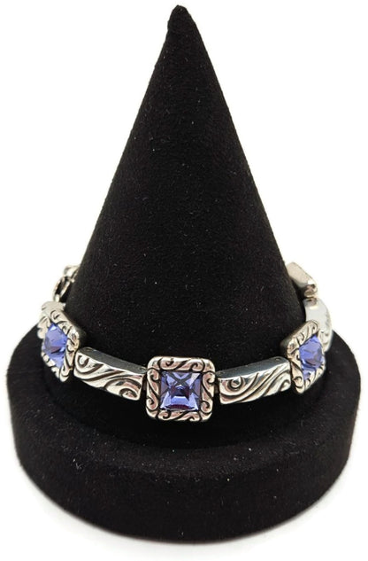 Brighton Regina Purple Amethyst Swarovski Crystal Silver Plated Heart Bracelet7