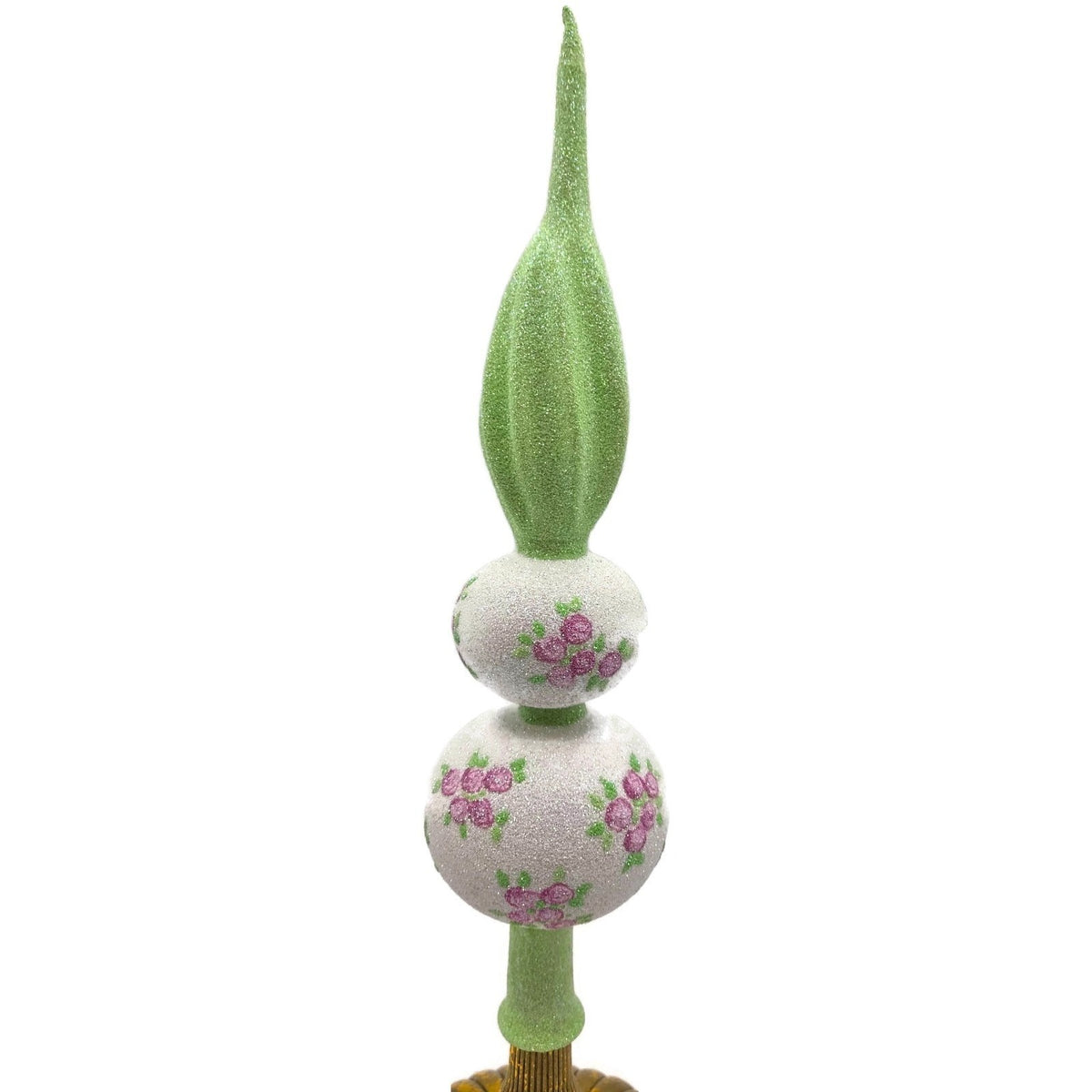Patricia Breen Miniature Rose Finial Flowers White Green Spring Tree Topper 20743