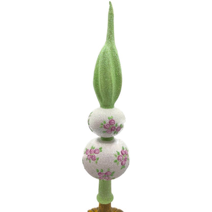 Patricia Breen Miniature Rose Finial Flowers White Green Spring Tree Topper 20743