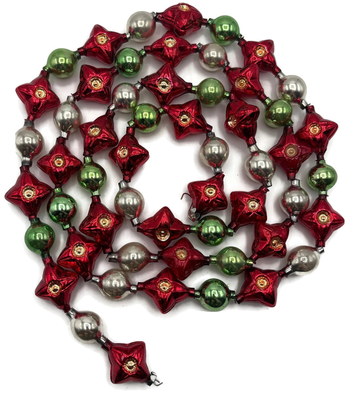 Christopher Radko 72" Red Star Reflector Glass Garland Green Silver Vintage0