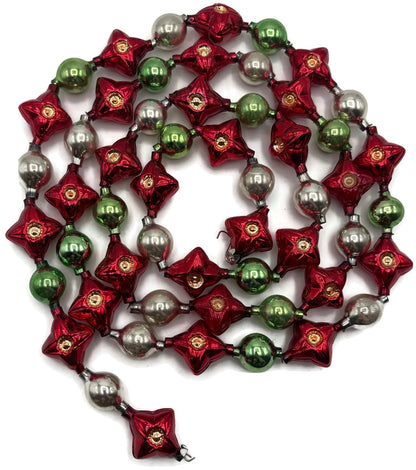 Christopher Radko 72" Red Star Reflector Glass Garland Green Silver Vintage0