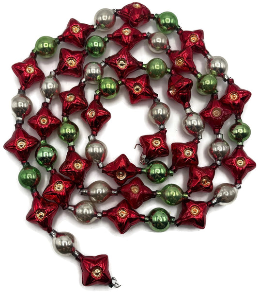 Christopher Radko 72" Red Star Reflector Glass Garland Green Silver Vintage0