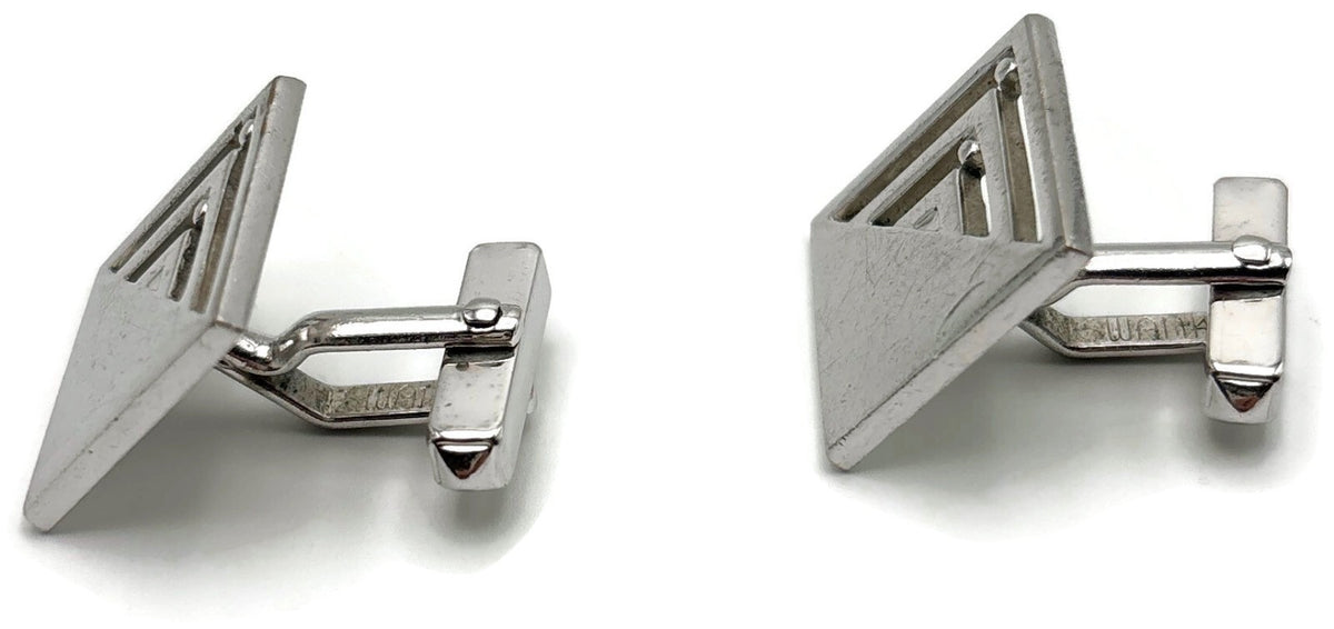 Swank Signed Men's Cuff Links Set Silver Tone Square Modernist Geometric Cutout4