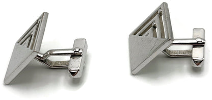 Swank Signed Men's Cuff Links Set Silver Tone Square Modernist Geometric Cutout4