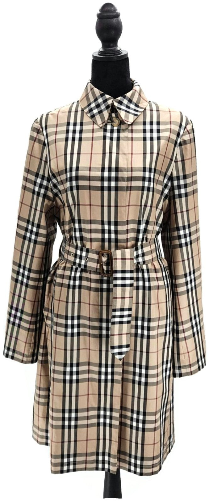 Burberry London Beige Check Belted Long Coat Women's Size 80