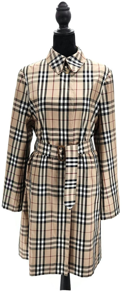 Burberry London Beige Check Belted Long Coat Women's Size 80