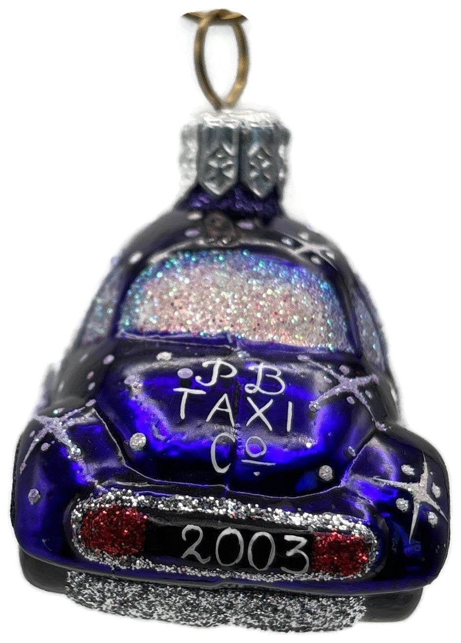 Patricia Breen Miniature Taxi Purple Snowflakes Christmas Ornament Signed 96315