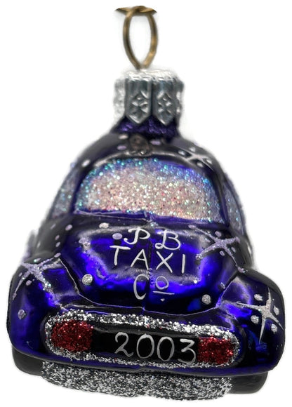 Patricia Breen Miniature Taxi Purple Snowflakes Christmas Ornament Signed 96315