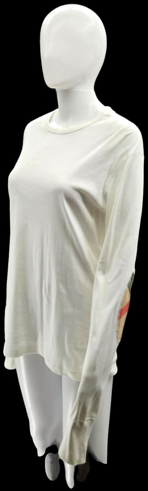 Burberry Brit Check Elbow Patch White Long Sleeve Top T Shirt Pullover Small7