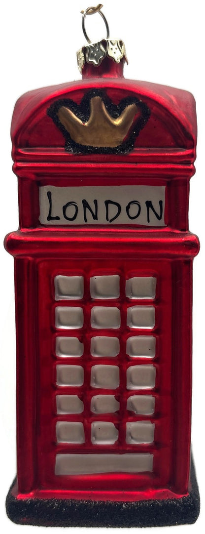 London Red Telephone Booth Crown Union Jack Glass Christmas Ornament England UK1