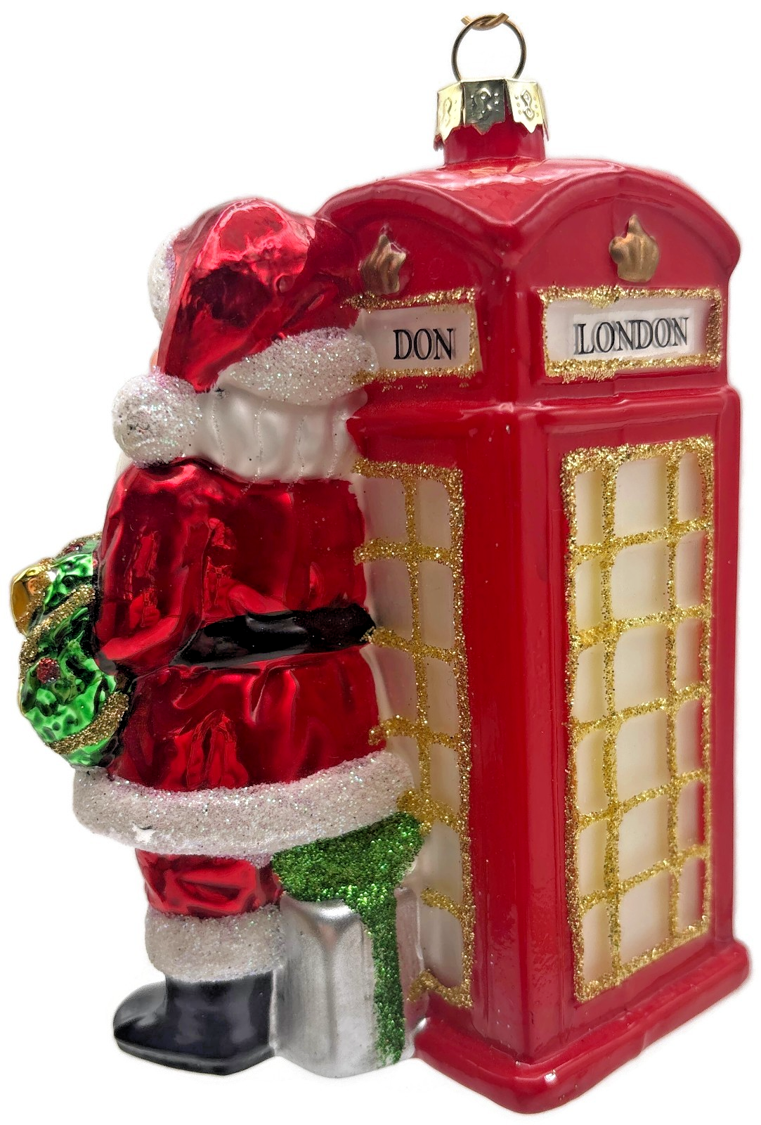 World Market England Glass Santa with London Phone Boot Christmas Tree Ornament3