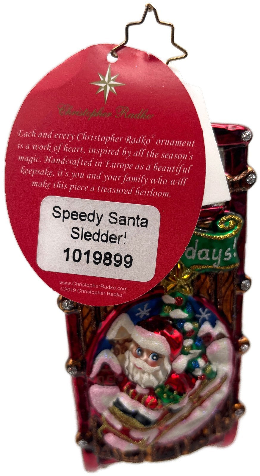 Christopher Radko 2019 Speedy Santa Sledder Glass Christmas Ornament 101989910