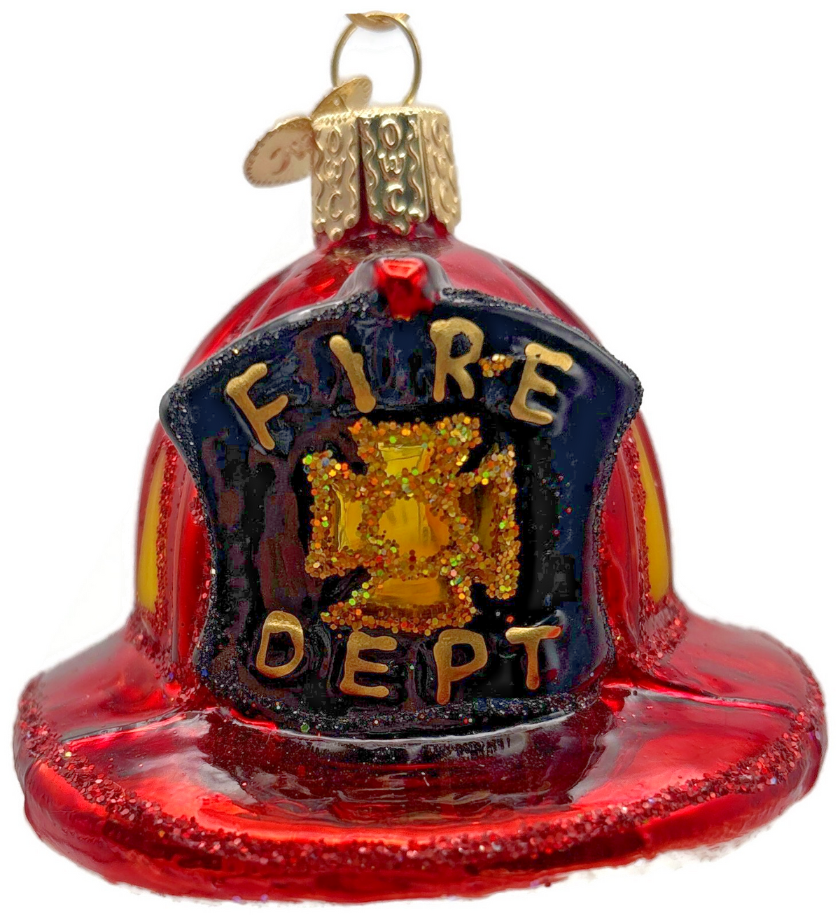 Old World Christmas Fireman's Helmet Firefighter Glass Ornament 322250
