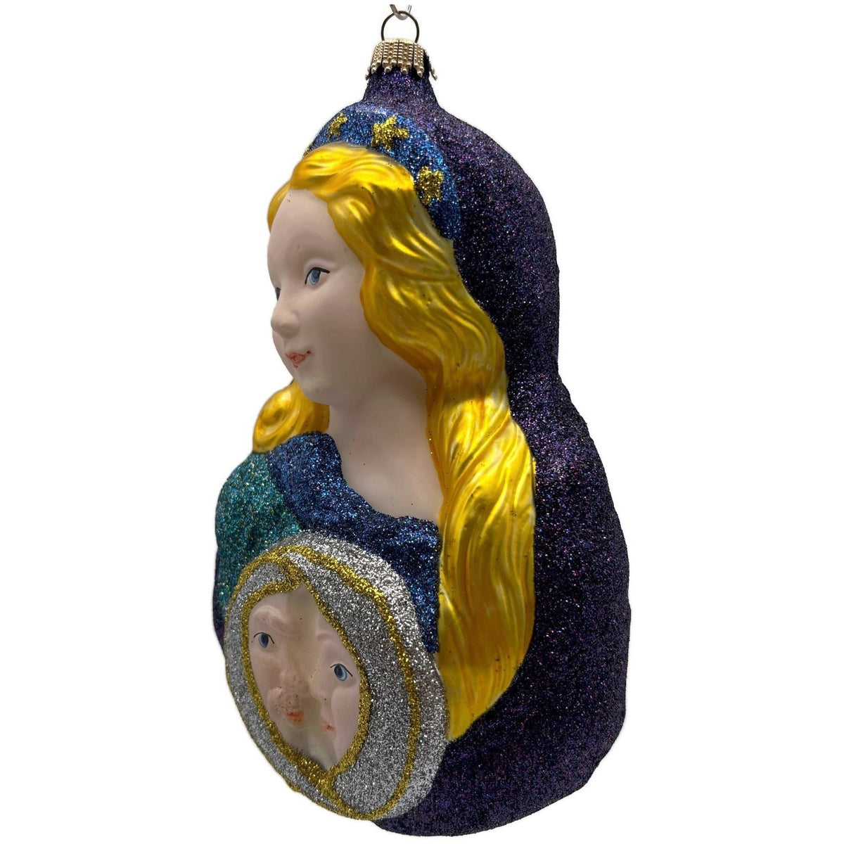 Larry Fraga Embracement Stars Purple Glitter Glass Holiday Christmas Ornament1