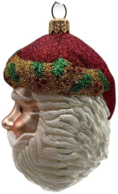 Patricia Breen Morris Santa Red Gold Glittered Holly Christmas Ornament 20257