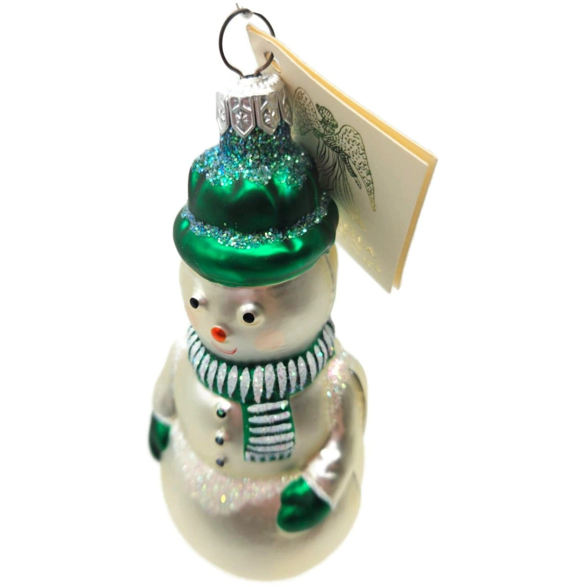 Patricia Breen Snowman Green Pearl White Striped Glass Christmas Ornament 95237