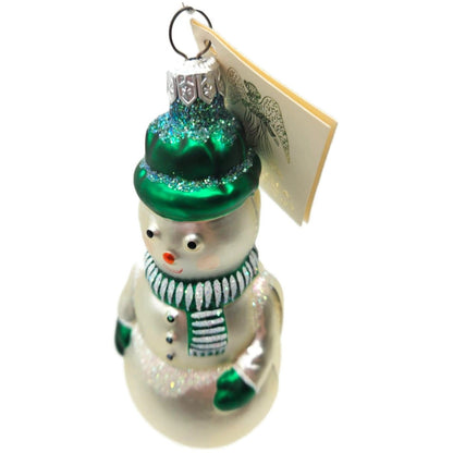 Patricia Breen Snowman Green Pearl White Striped Glass Christmas Ornament 95237