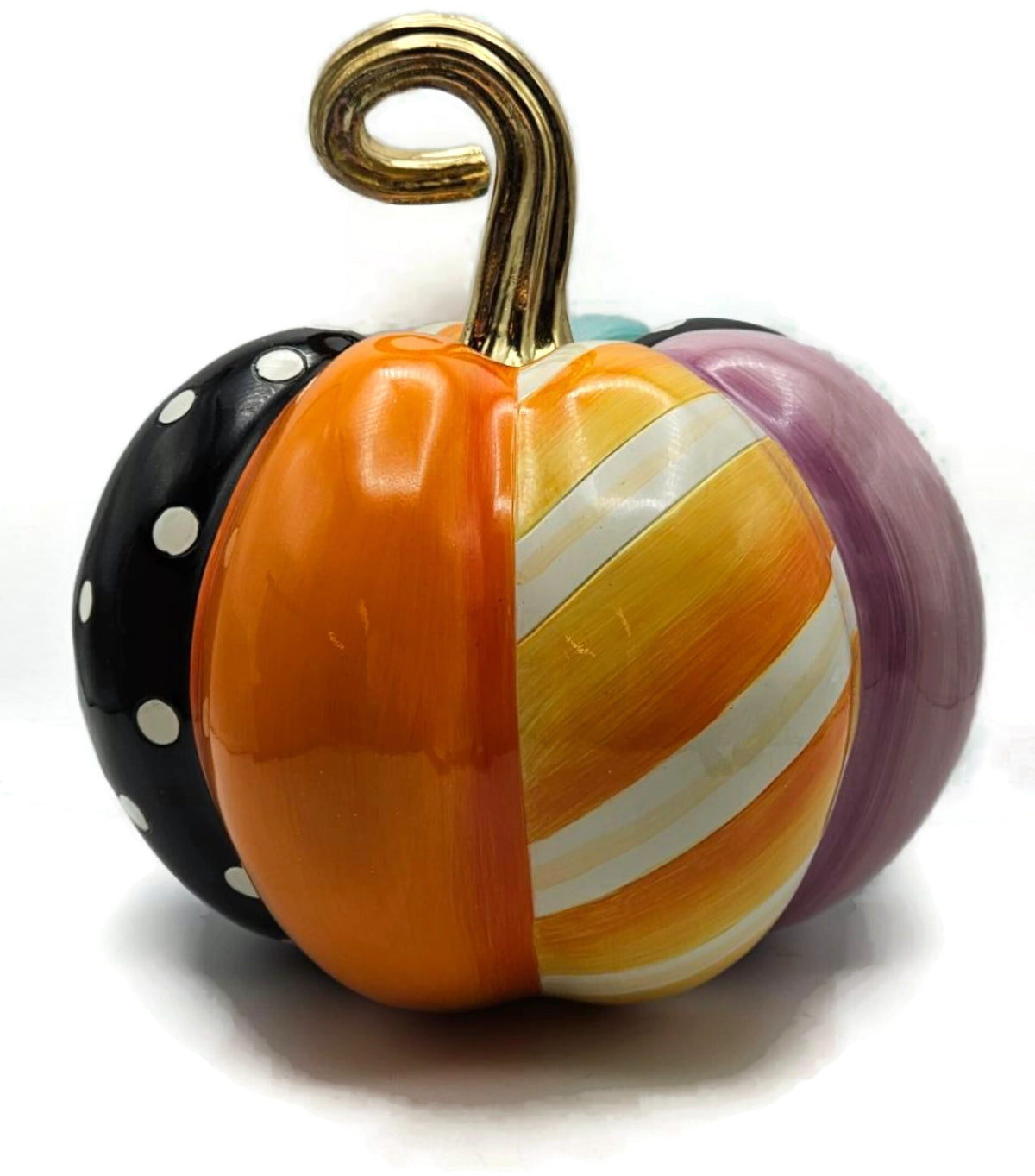 MacKenzie Childs Halloween Whimsy Patchwork Medium Pumpkin Polka Dots Stripes 7