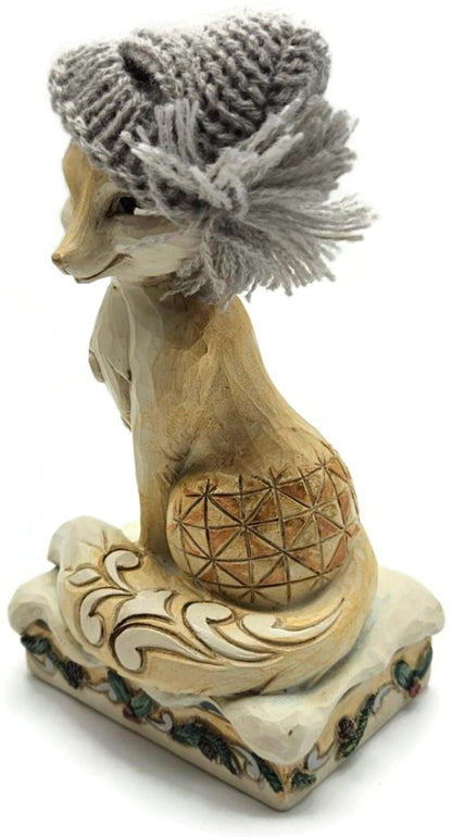 Jim Shore White Woodland Foxy Festive Spirit Fox Knit Hat Christmas Figurine7