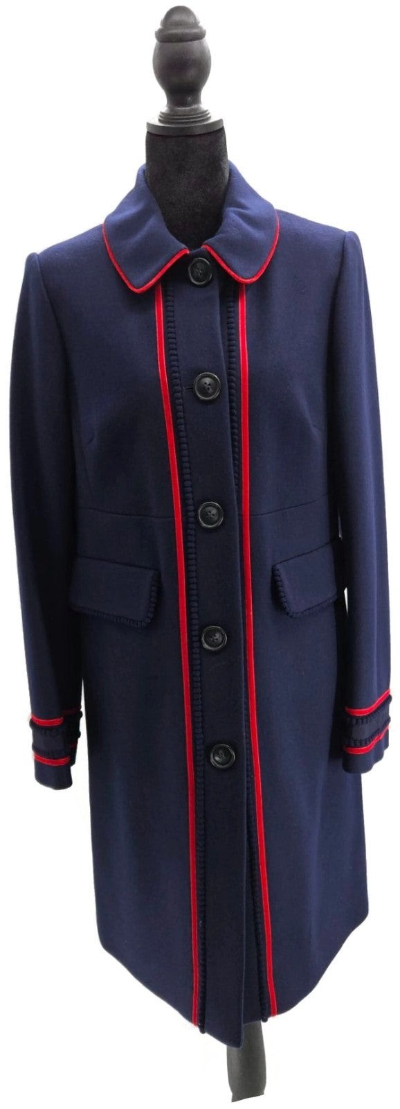 Boden Edith Trim Detail Coat Lined Navy Blue Woolblend Long Sleeve Womens Size 60