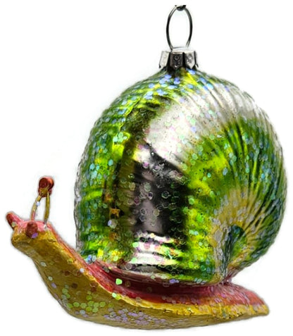 Green Glittered Snail Glass Christmas Ornament Spiral Shell6
